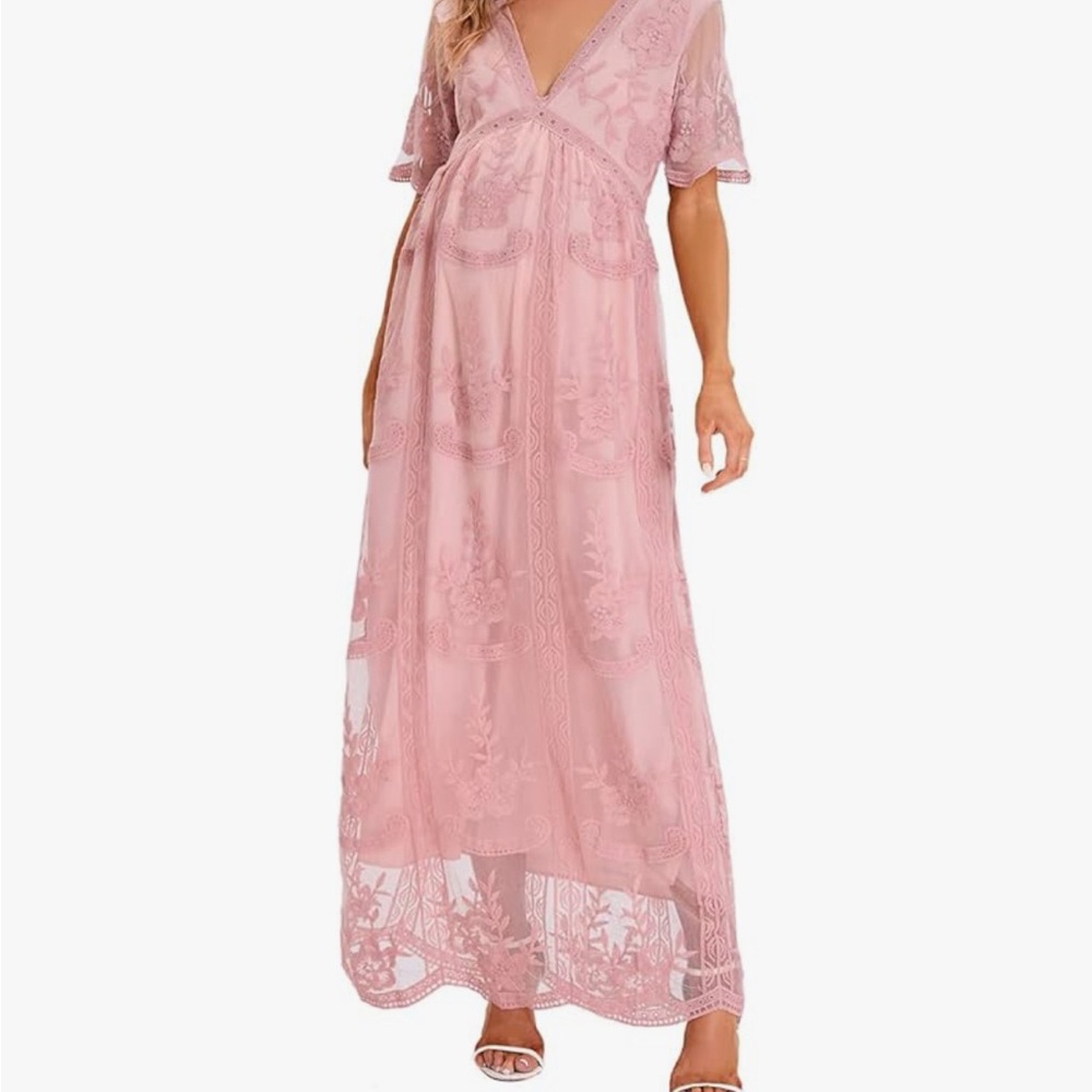 Elegant Pink Lace Maxi Dress